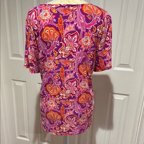 Fun and Trendy Chaps Pink and Orange Wrap Blouse Short Sleeve 2X - Picture 4 of 6